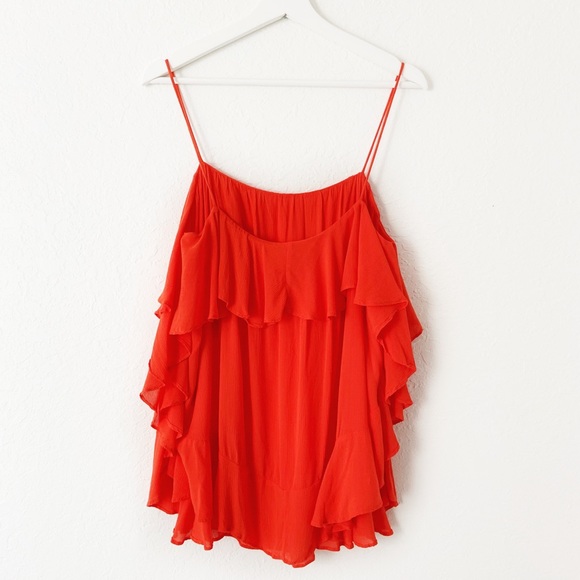 Free People Red Orange Ruffled Tank Top - Picture 4 of 7